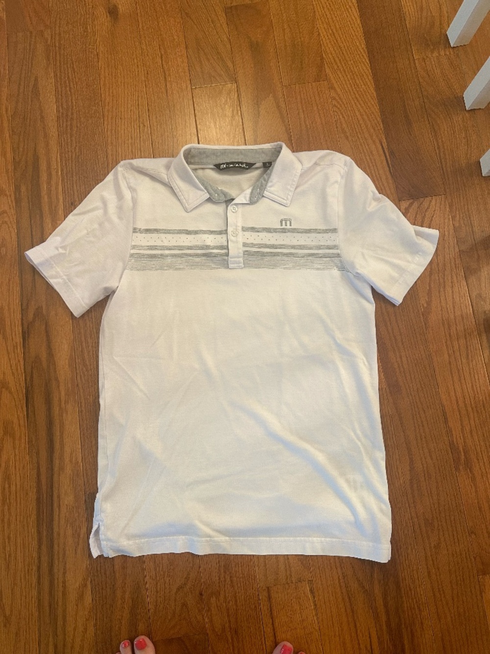 Travis Matthews Men's White w/Light Grey Stripes Polo Size Small